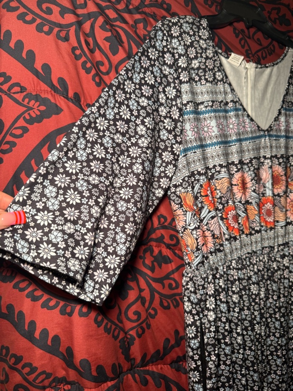 Black Floral Boho Jumpsuit with Orange Flowers